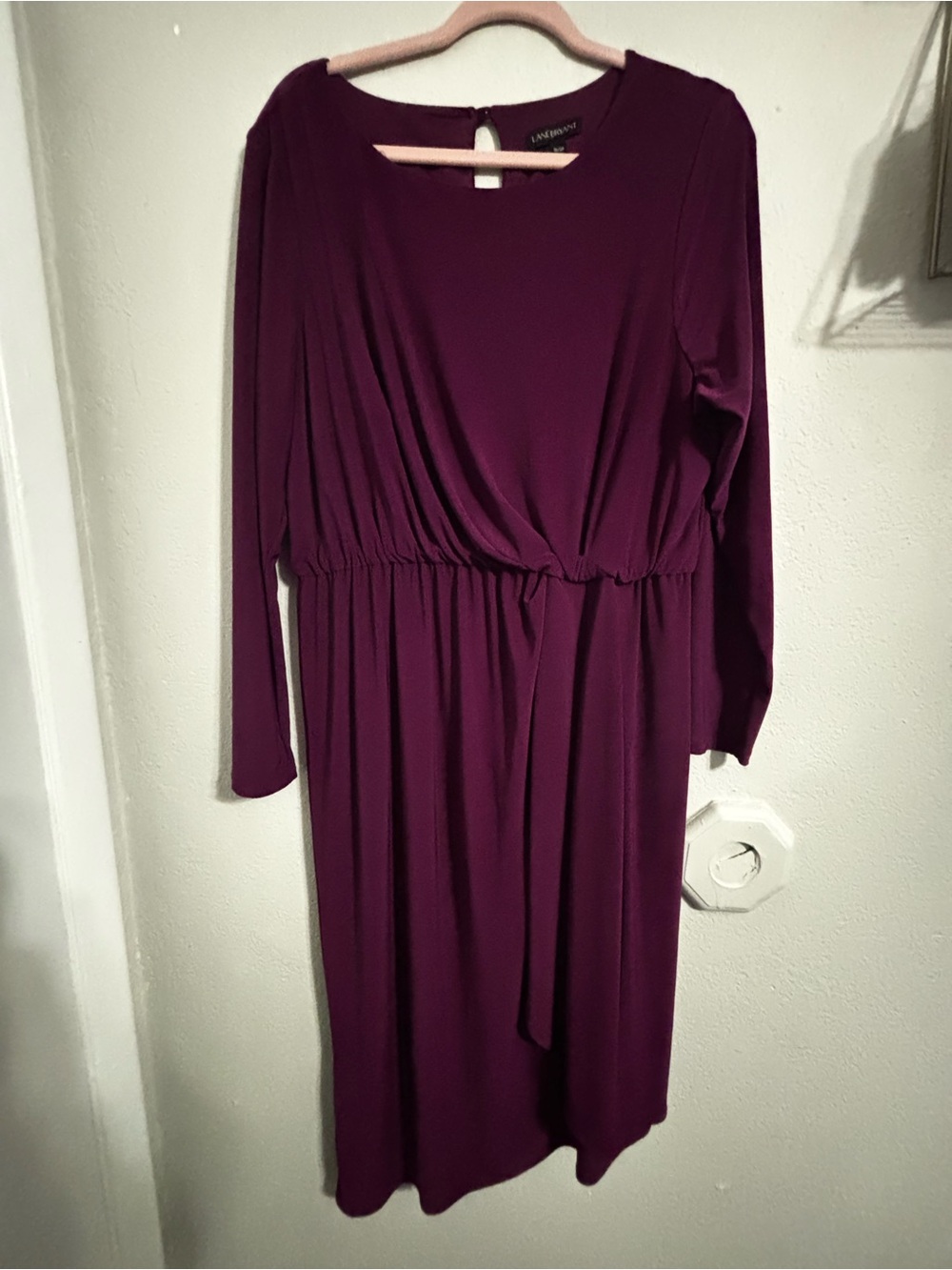Lane Bryant Long Sleeve Faux-Wrap Midi Dress in Plum